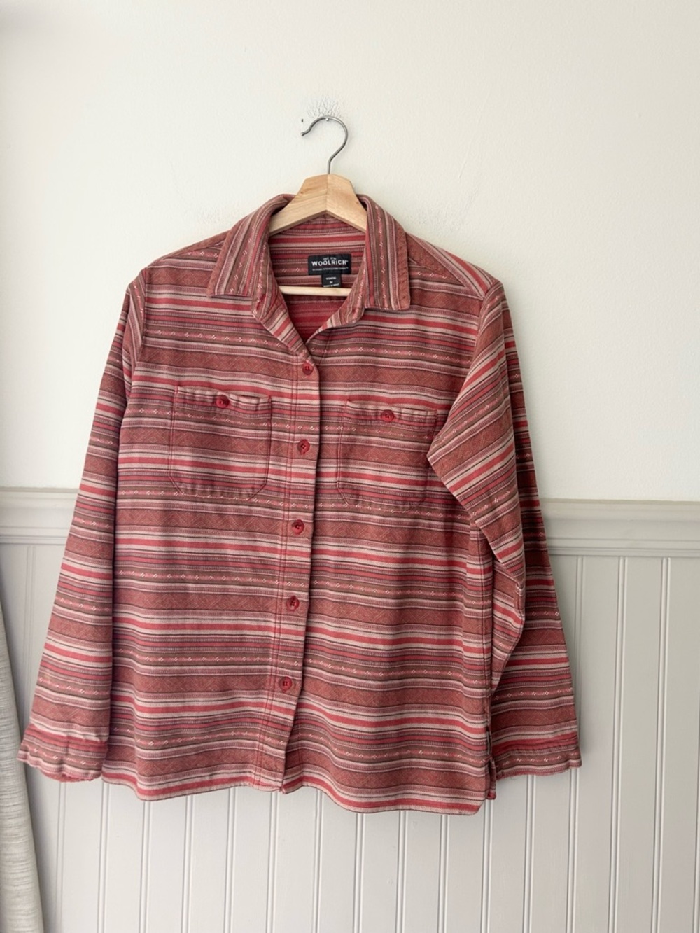 Woolrich Medium Red Southwest Striper Button-Up Shirt Jacket